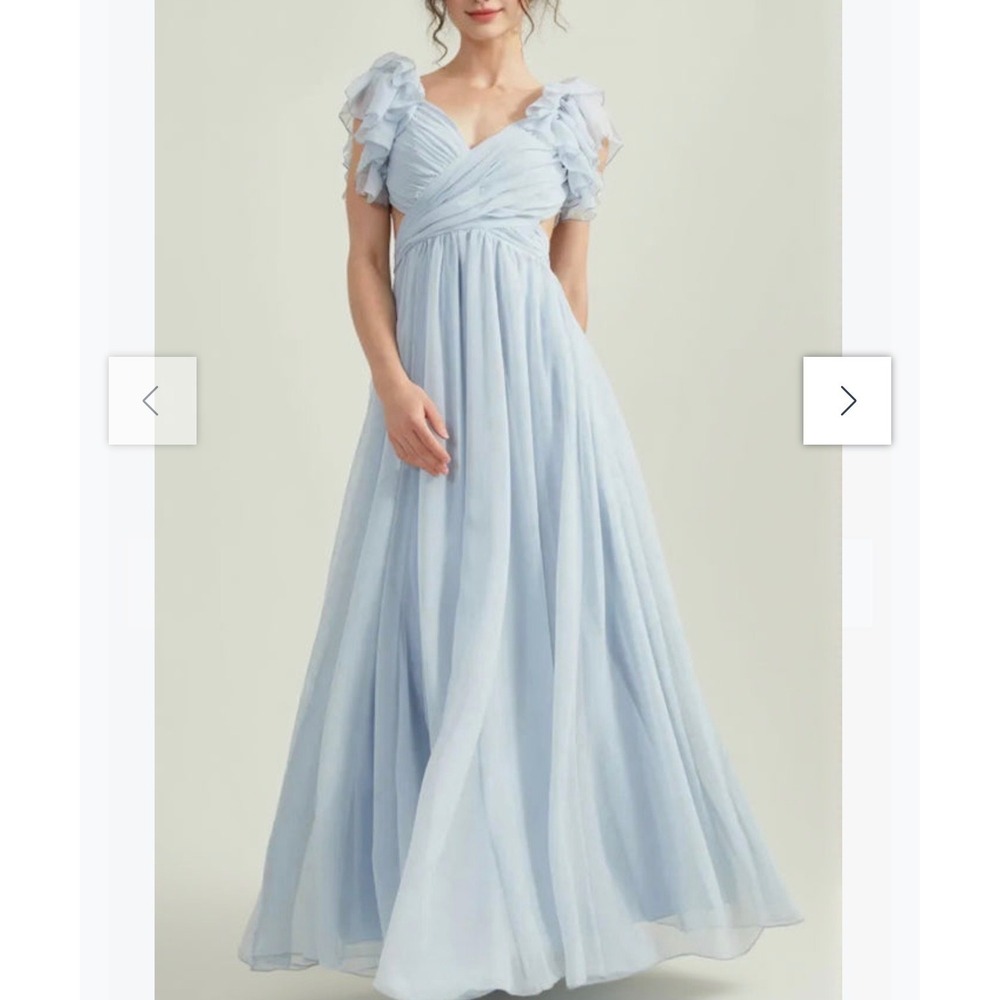 Altar'd State Maxi Dress Womens Medium Blue Excellent Ruffle Sleeve Cutout - Picture 2 of 16